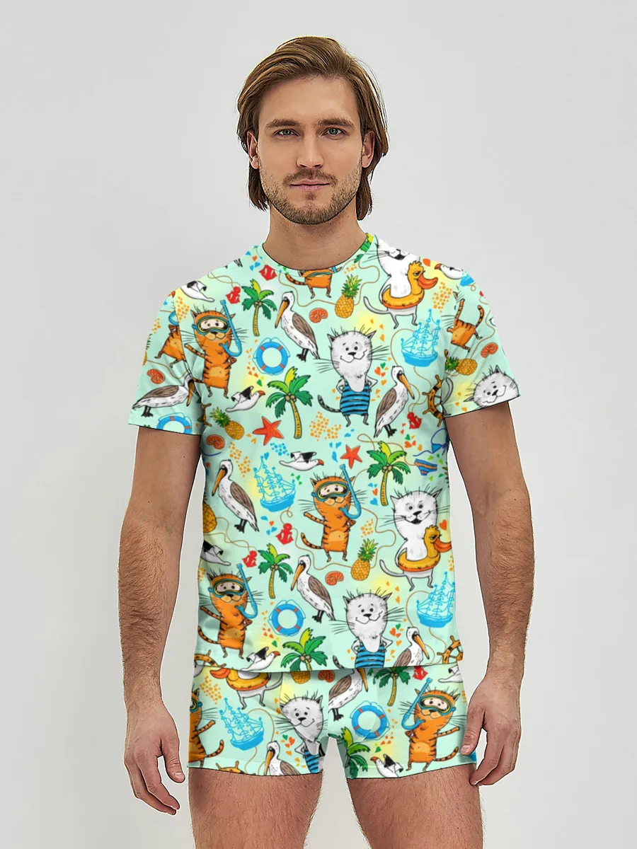 Мужские трусы с футболкой / Коты на отдыхе