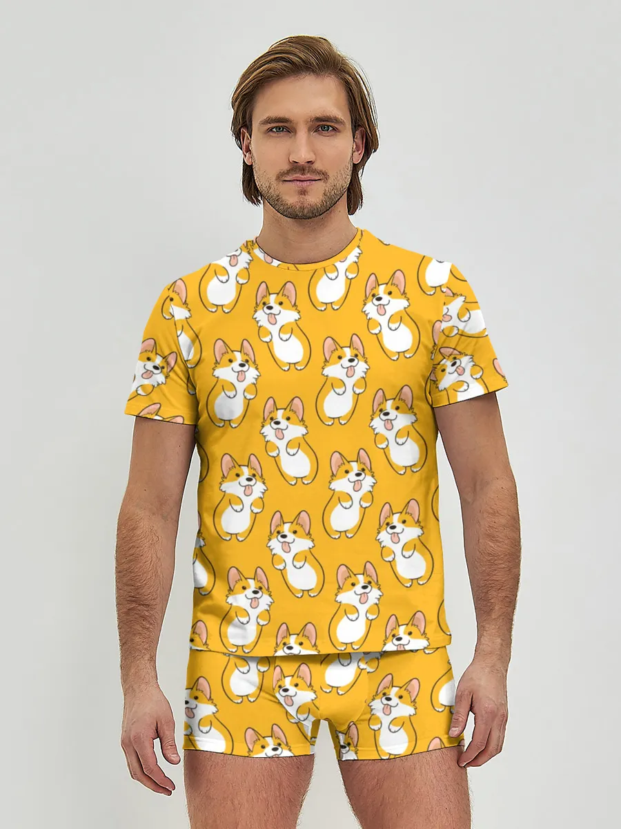 Мужские трусы с футболкой / Корги Паттерн 2