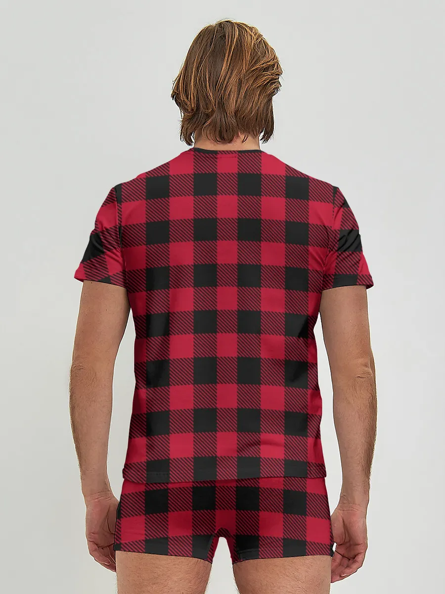 Мужские трусы с футболкой / Красный паттерн крупная клетка