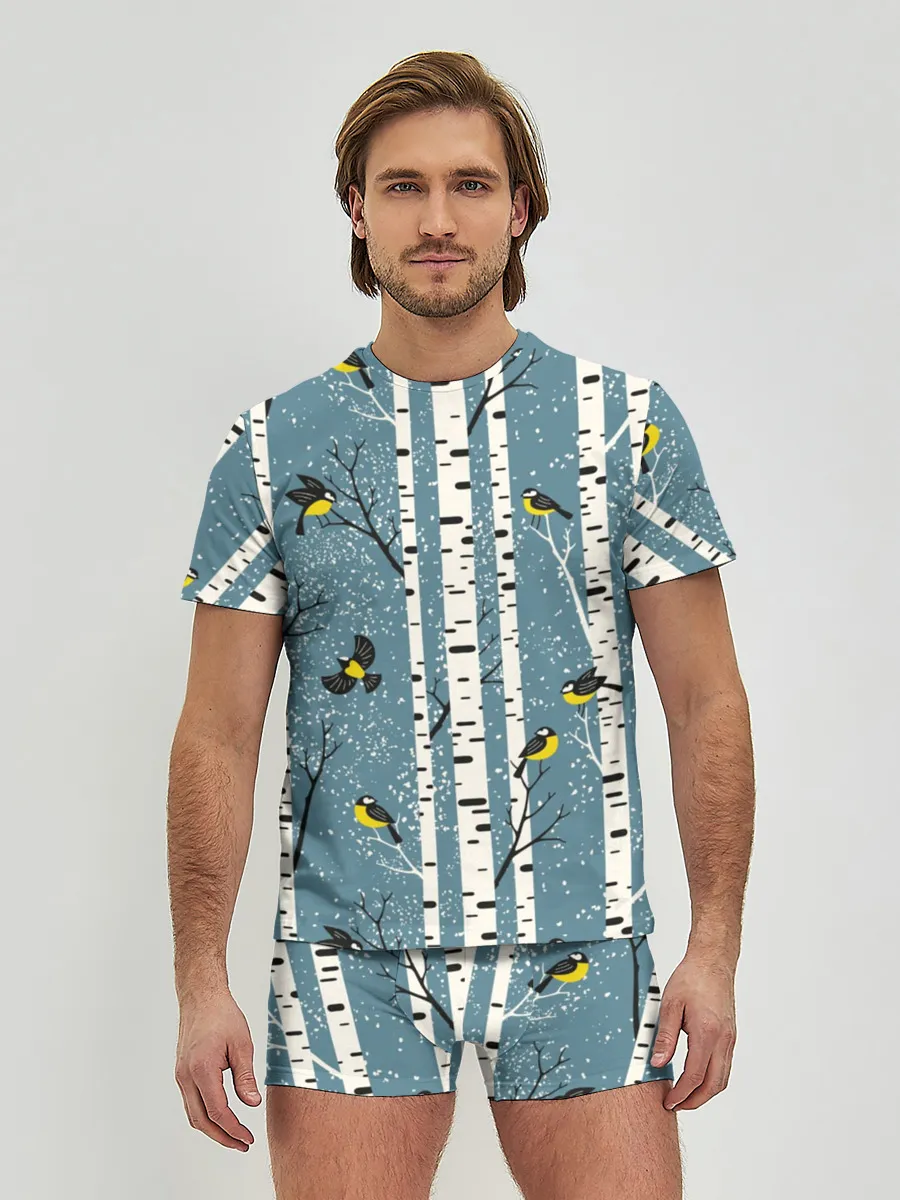 Мужские трусы с футболкой / Синички на берёзах