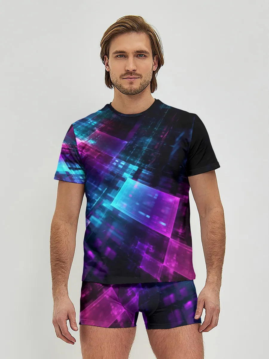 Мужские трусы с футболкой / Неоновая абстракция