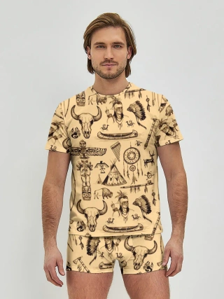 Мужские трусы с футболкой / Индейский паттерн