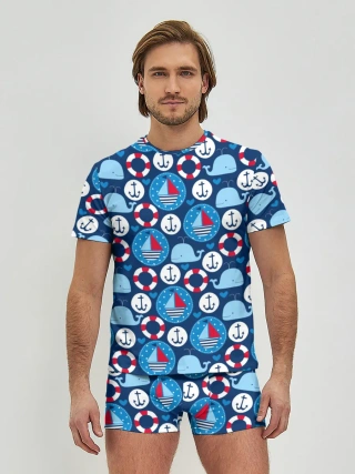 Мужские трусы с футболкой / Киты и яхты