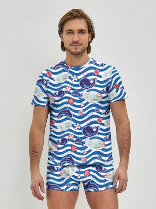 Мужские трусы с футболкой / Киты и дельфины