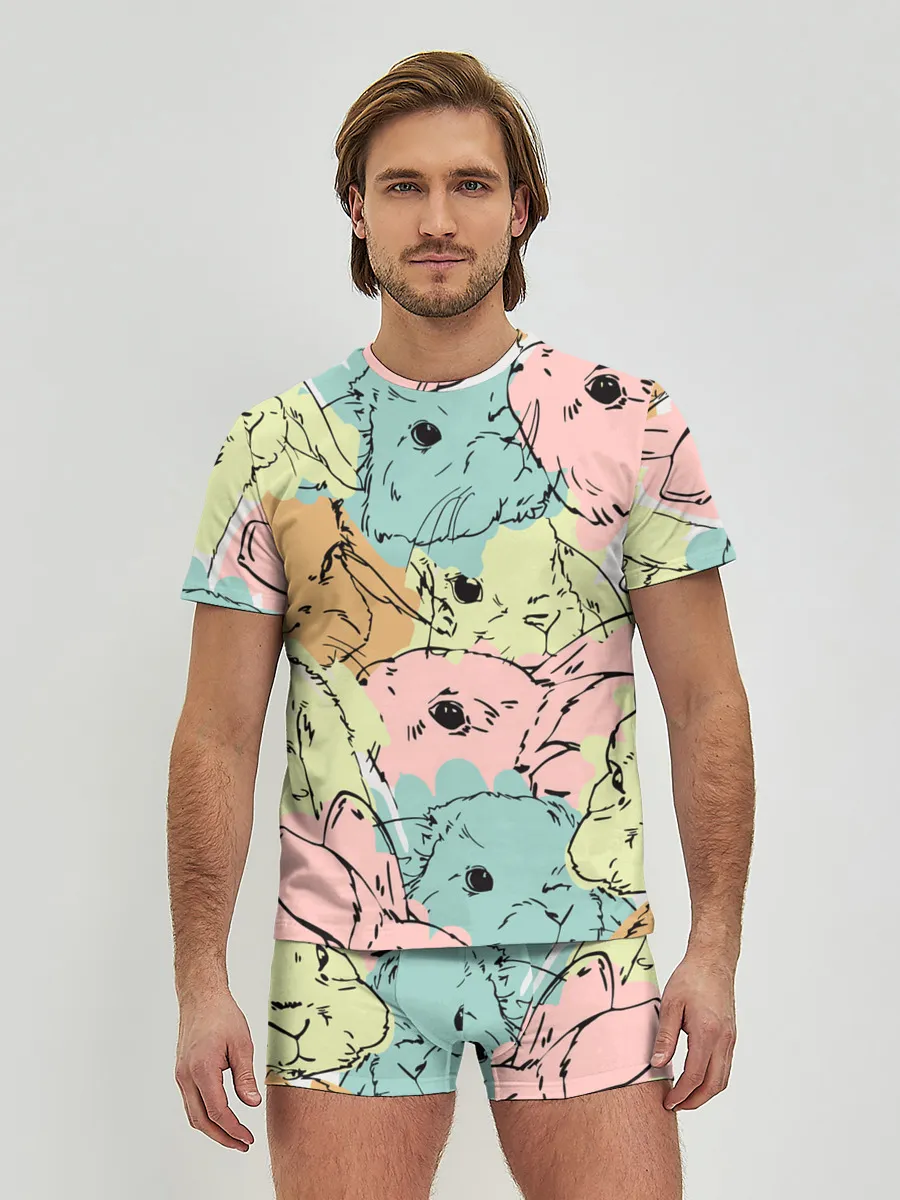 Мужские трусы с футболкой / Акварельные Зайки