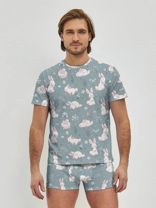Мужские трусы с футболкой / Зайцы на лужайке