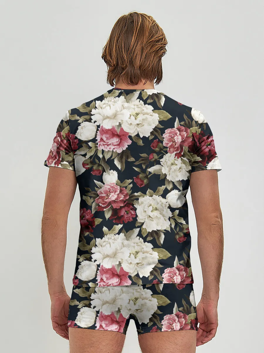 Мужские трусы с футболкой / Акварель, розы