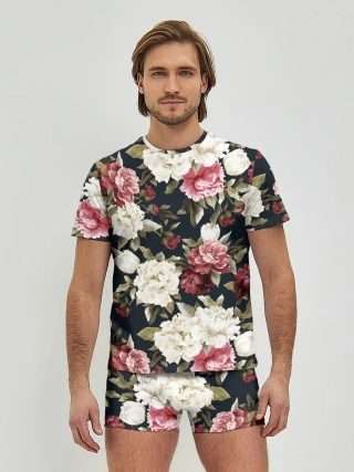 Мужские трусы с футболкой / Акварель, розы