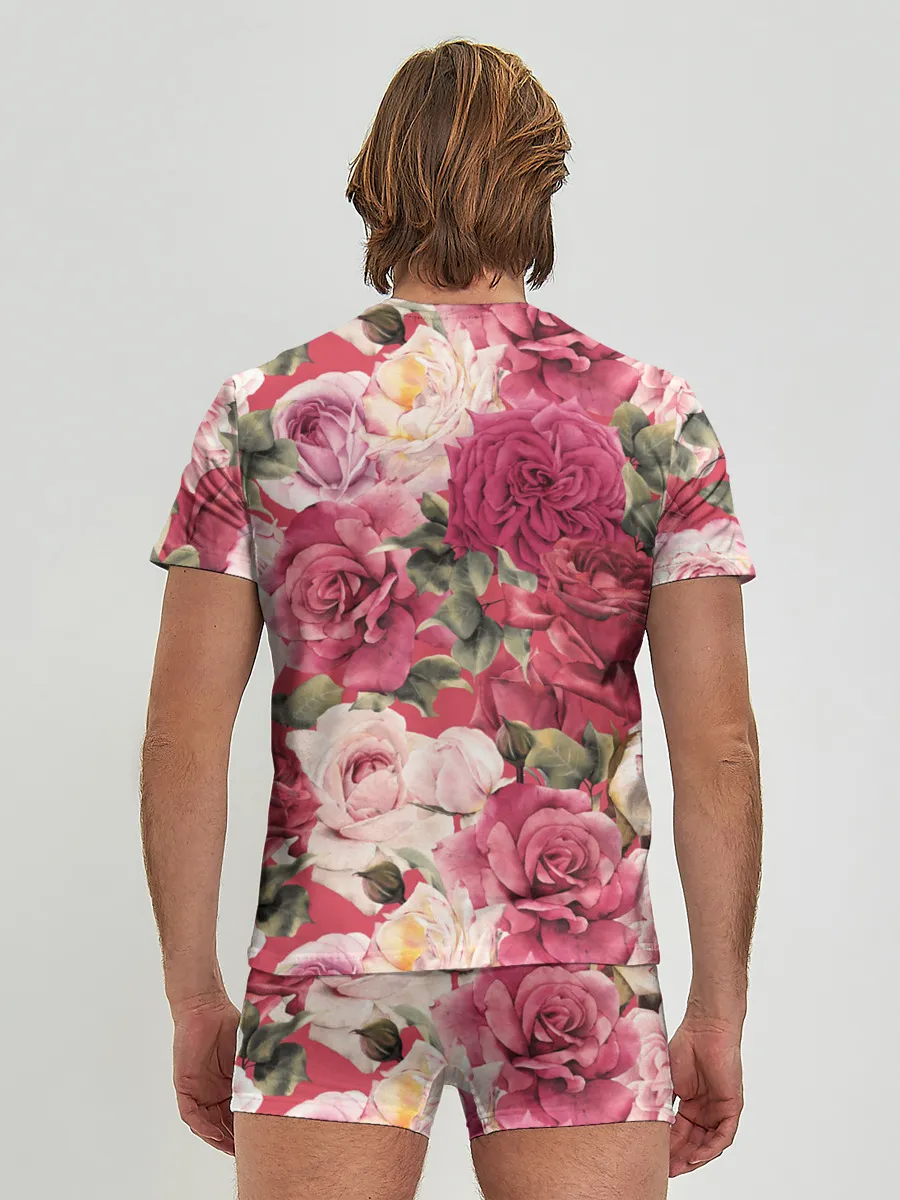Мужские трусы с футболкой / Акварель, розы