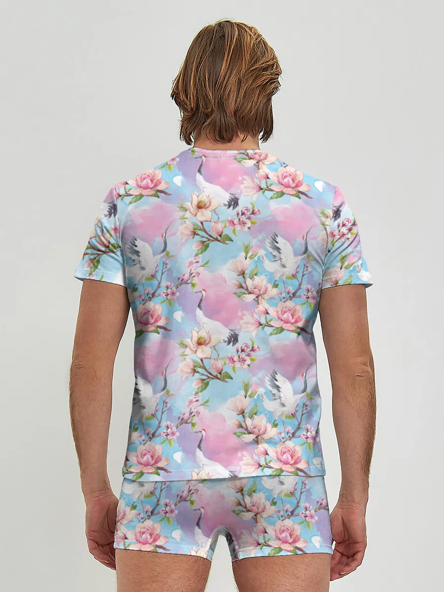 Мужские трусы с футболкой / Узор с журавлями