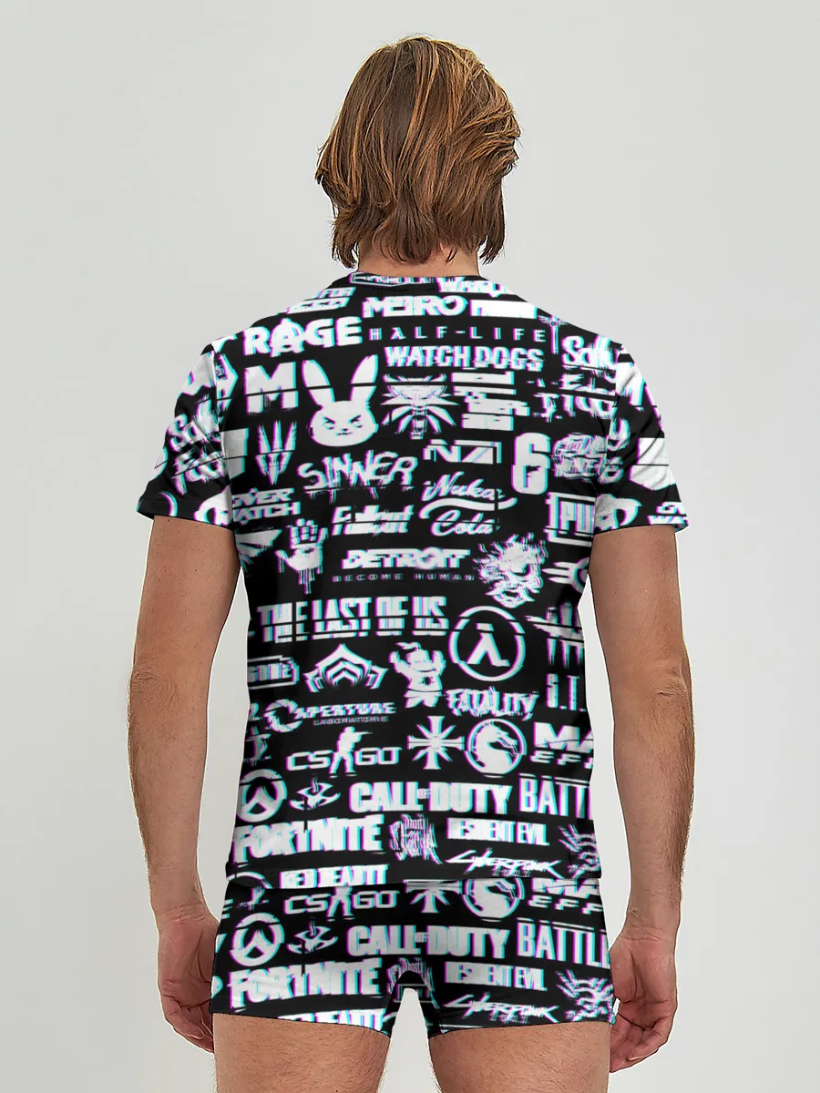 Мужские трусы с футболкой / ЛОГОТИПЫ ИГР GLITCH | ГЛИТЧ