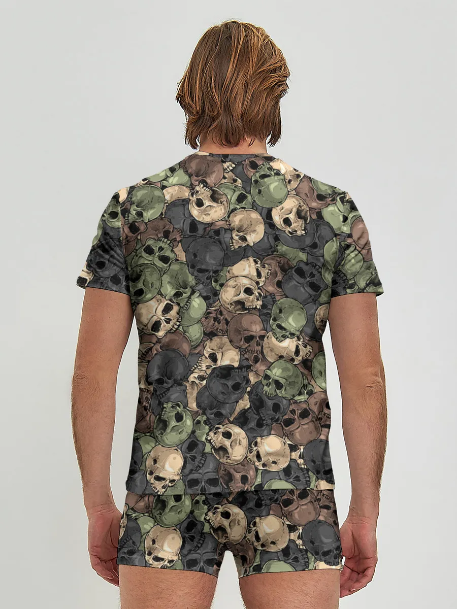 Мужские трусы с футболкой / Камуфляж с черепами