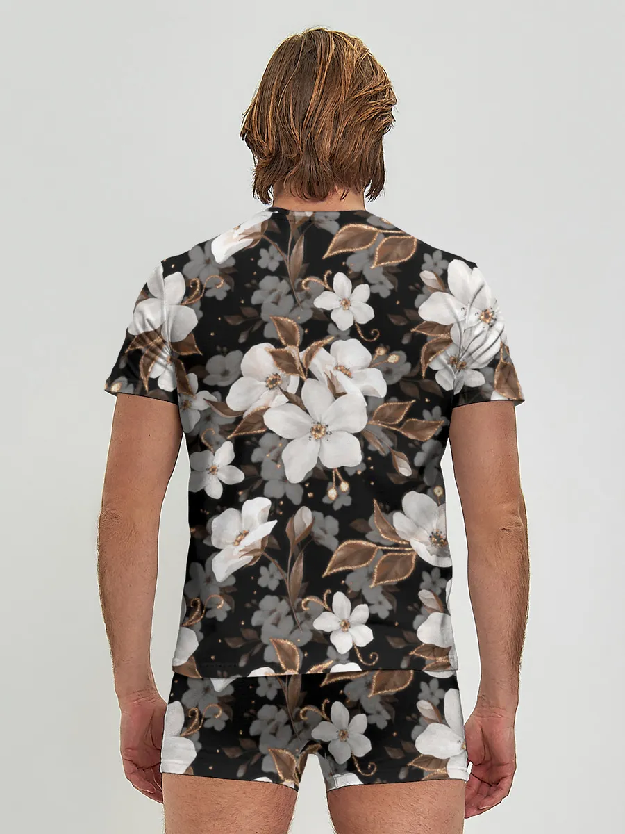 Мужские трусы с футболкой / Белые цветы