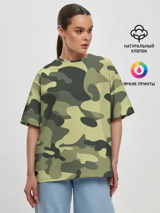 Женская футболка оверсайз / Камуфляж Хаки