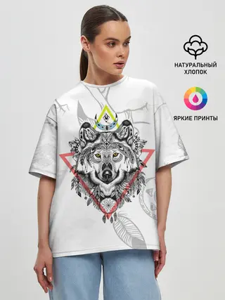 Женская футболка оверсайз / Волк