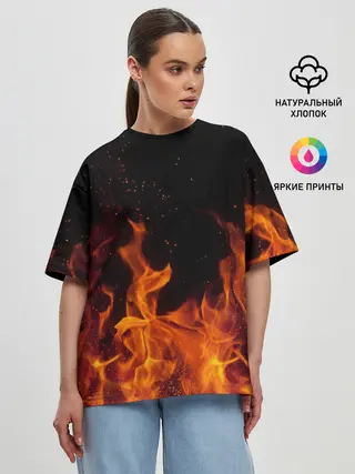 Женская футболка оверсайз / Огонь с искрами