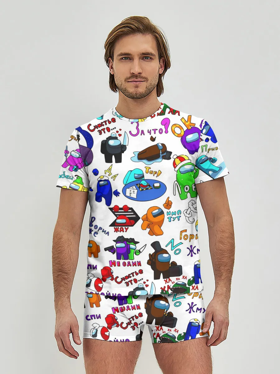 Мужские трусы с футболкой / AMONG US STICKERBOMBING