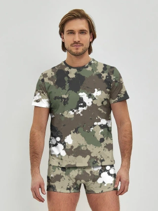 Мужские трусы с футболкой / Камуфляж с кляксами