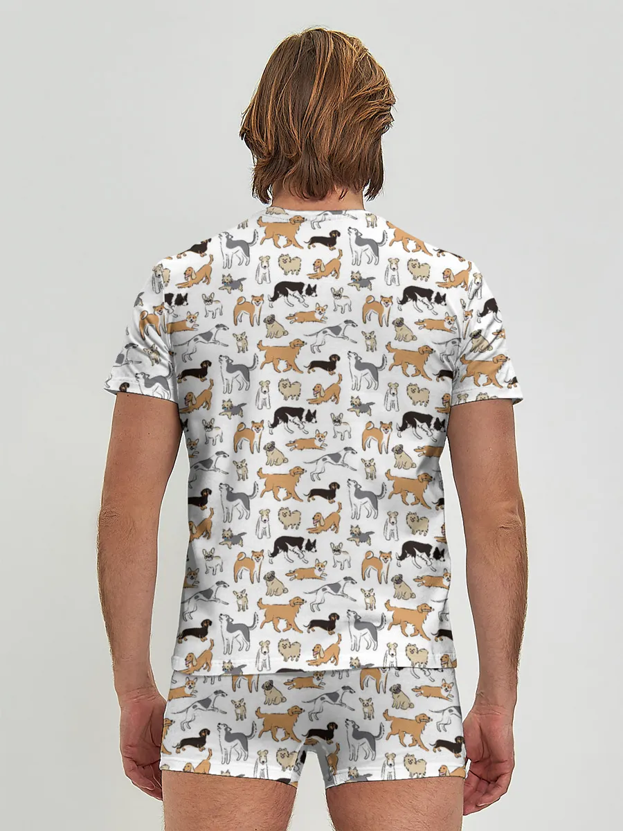 Мужские трусы с футболкой / Узор собаки много