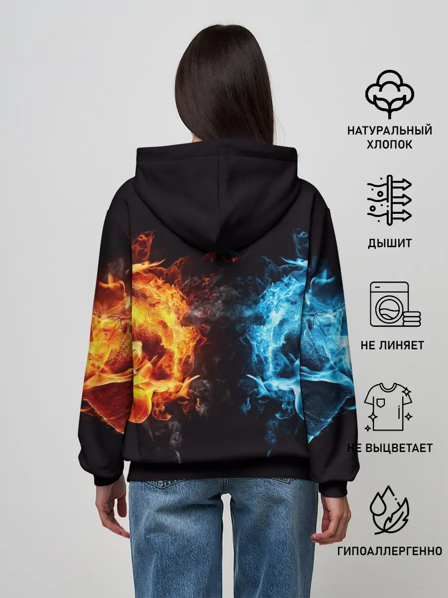 Женское худи / Абстракция,Инь-Ян,Огонь,Вода