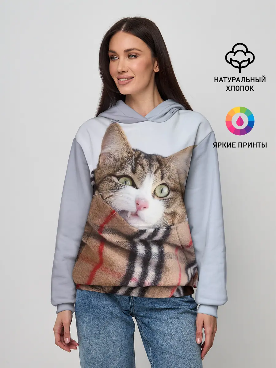 Женское худи / Кот в шарфе