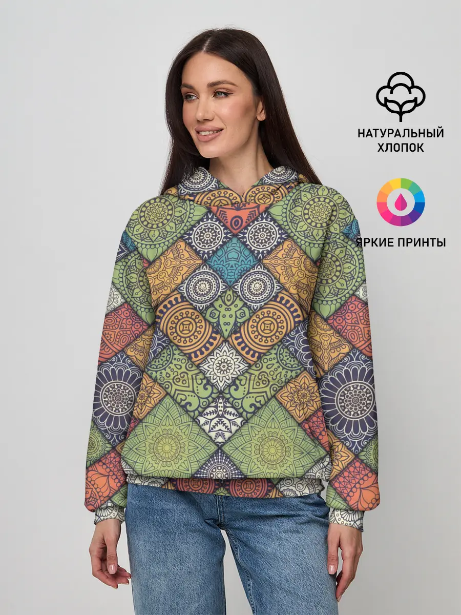 Женское худи / Мандалы лоскутный печворк