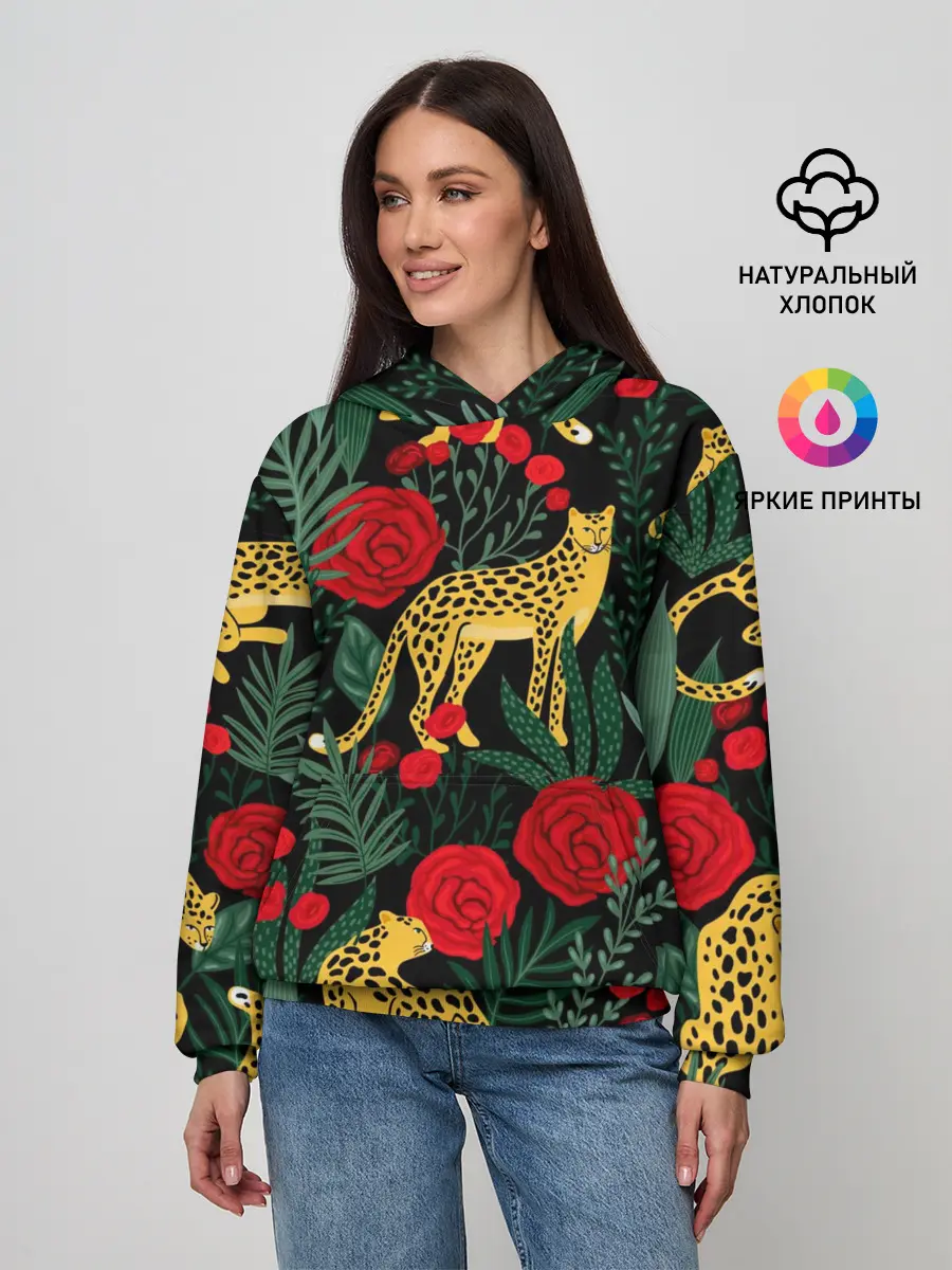 Женское худи / Леопарды и цветы