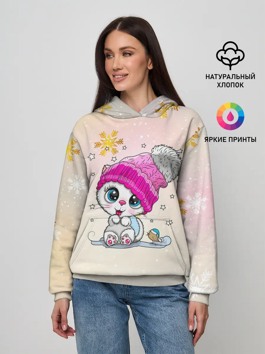 Женское худи / Новогодний кот
