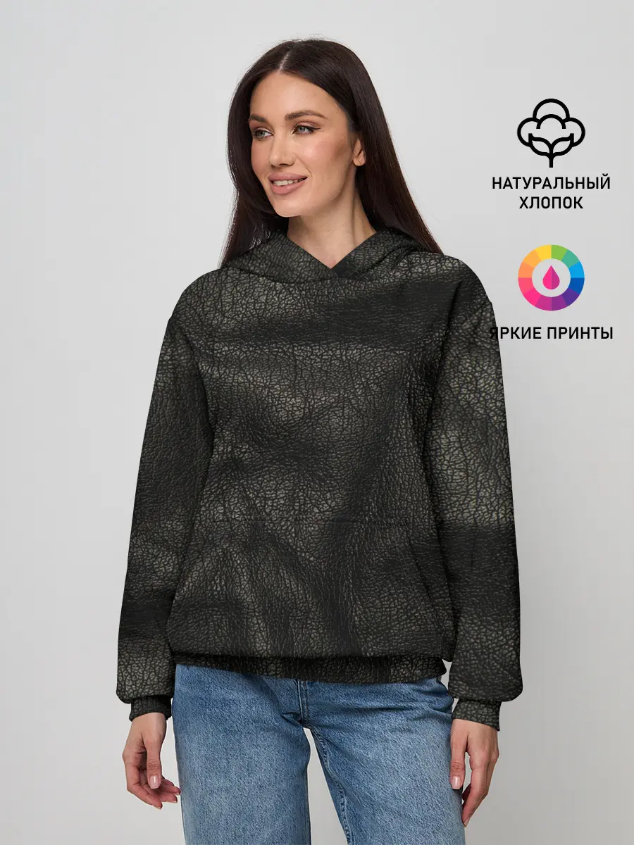 Женское худи / Черная кожа