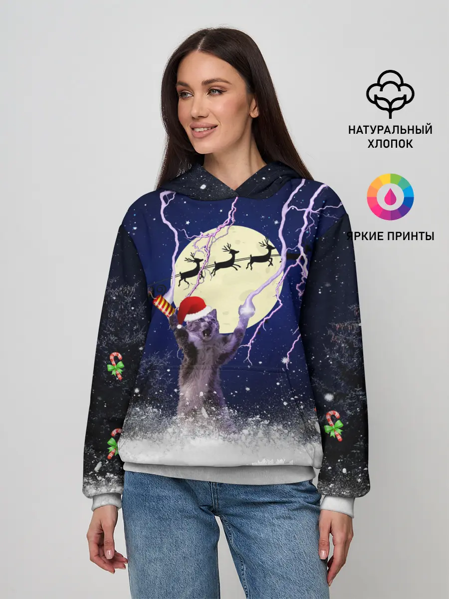 Женское худи / Новогодний Кот
