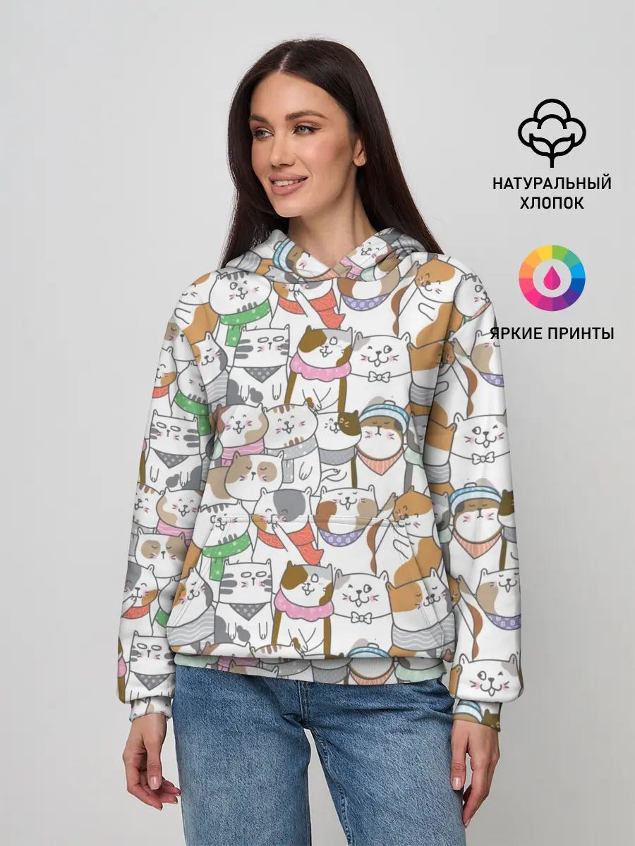 Женское худи / Большая семья котиков