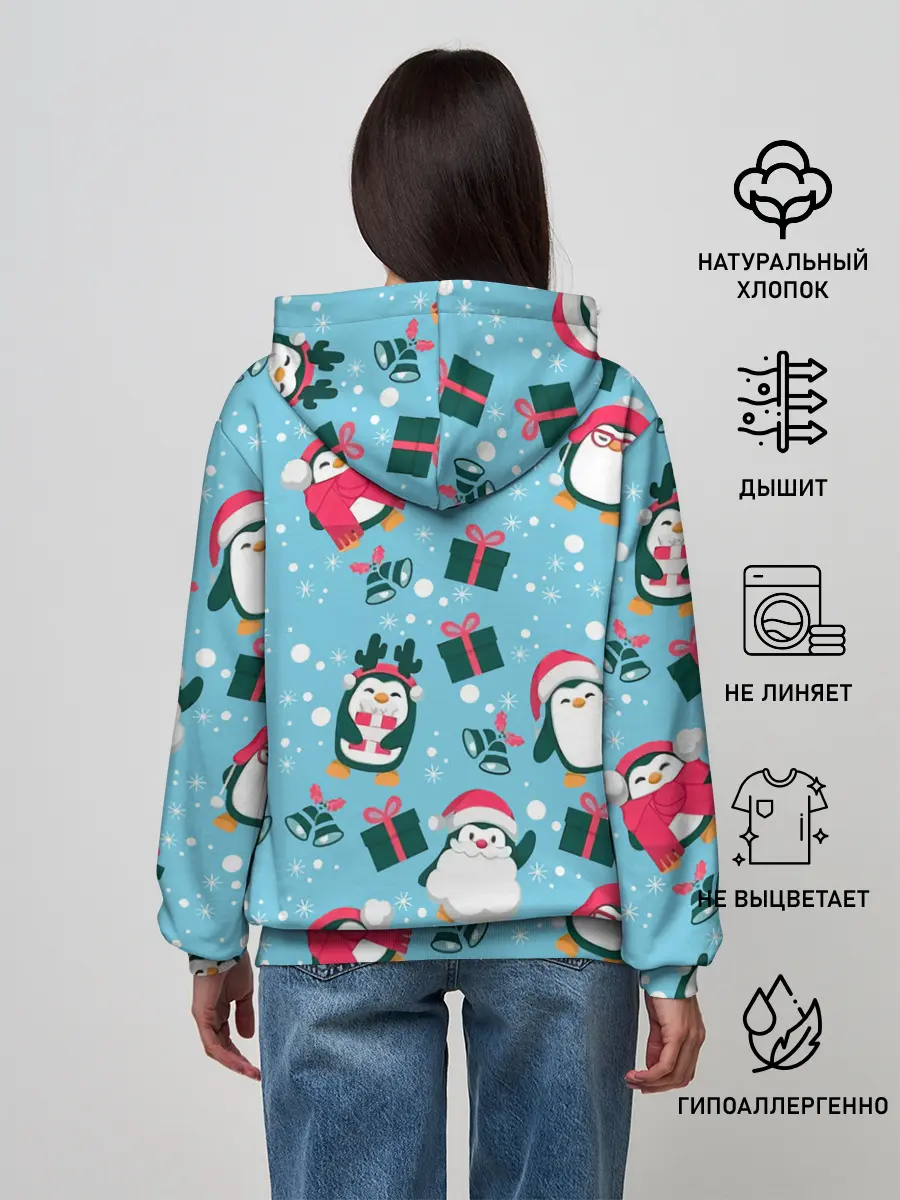 Женское худи / Новогодние Пингвины