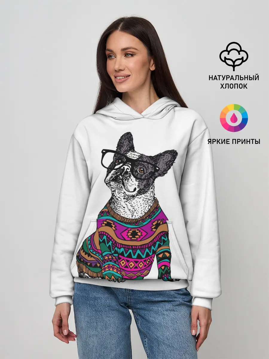 Женское худи / Мопс Хипстер
