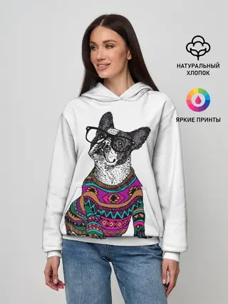 Женское худи / Мопс Хипстер