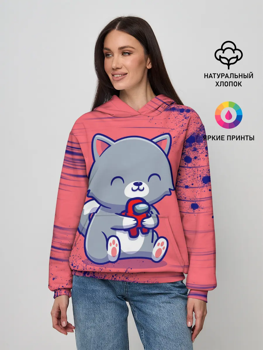 Женское худи / AMONG US - С КОТИКОМ