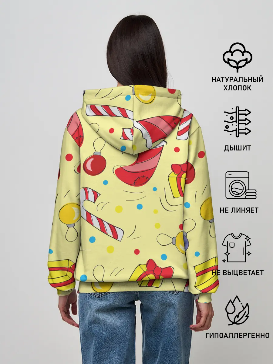 Женское худи / Новогодний узор на желтом фоне