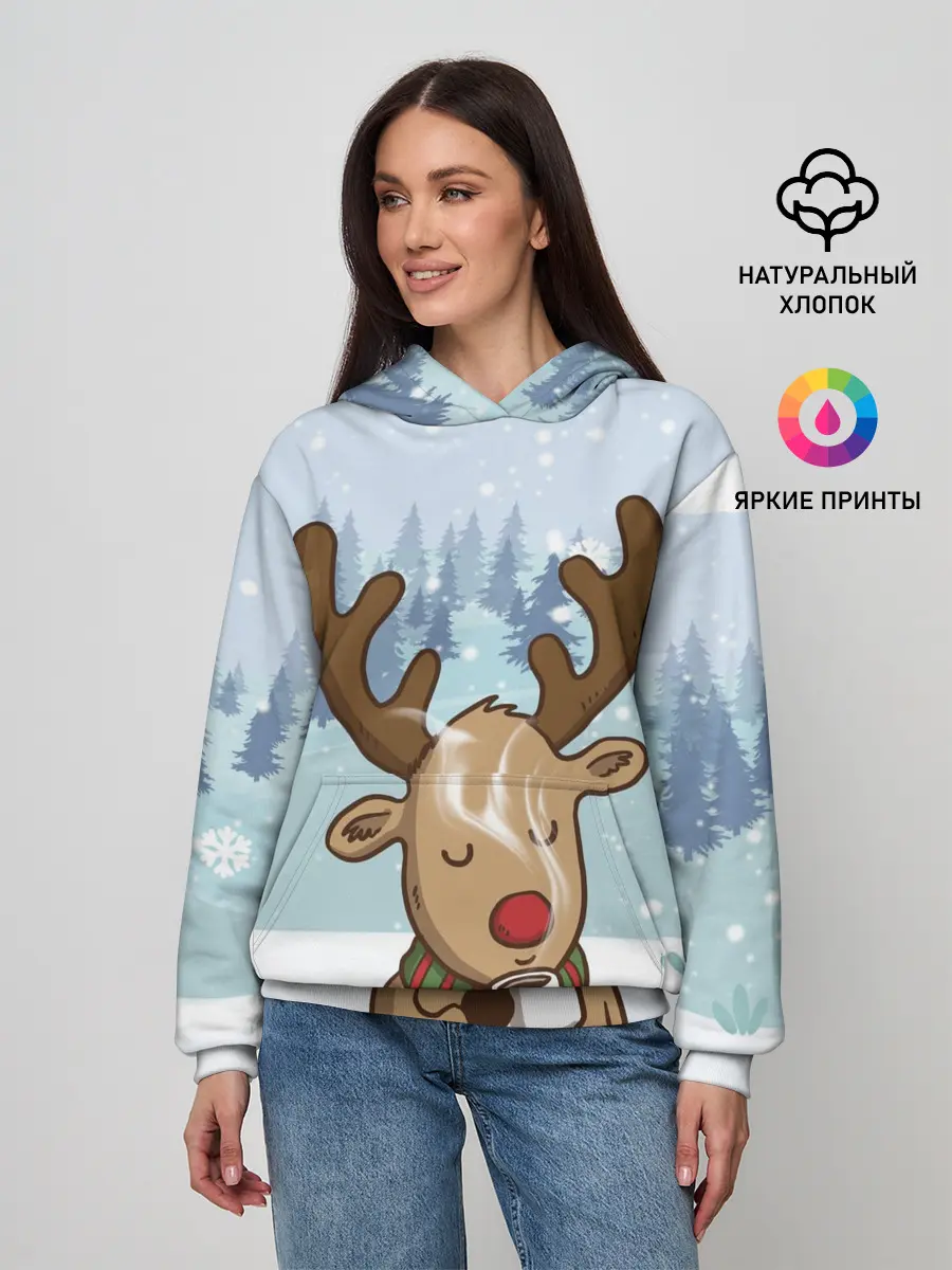 Женское худи / Олень с кружкой
