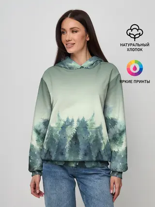 Женское худи / акварельный лес градиент