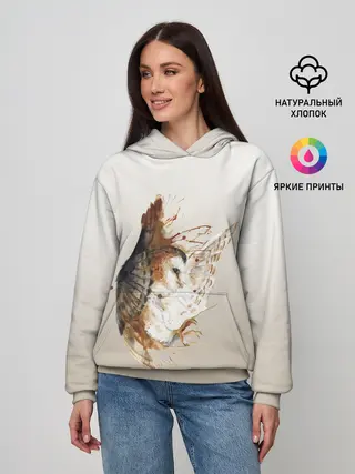 Женское худи / летящая сова рисунок