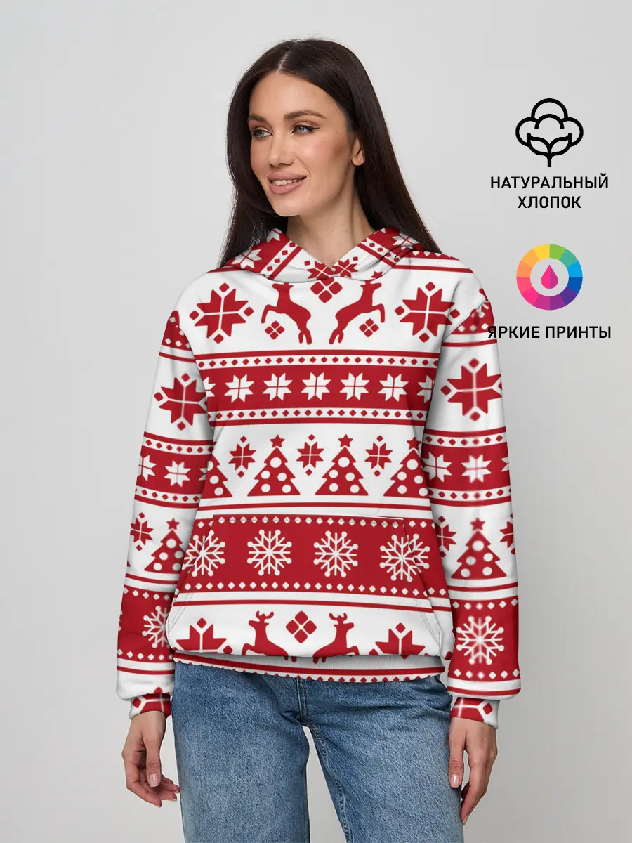 Женское худи / Новый Год | Олени и снежинки