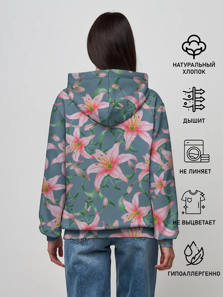 Женское худи / Лилии на сером фоне
