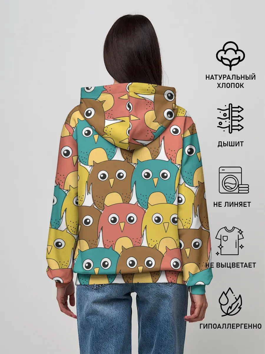 Женское худи / Разноцветные совы