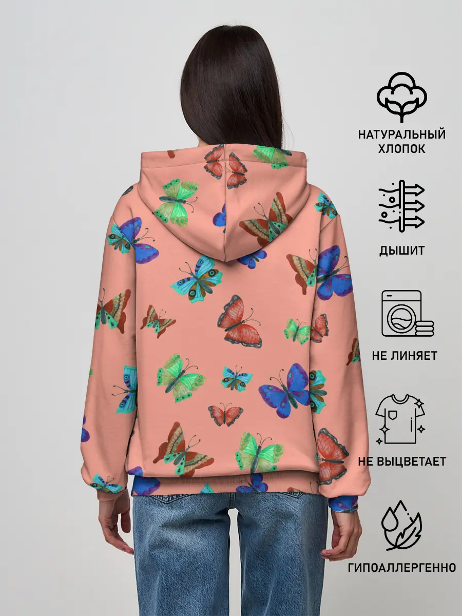 Женское худи / Бабочки на персиковом фоне