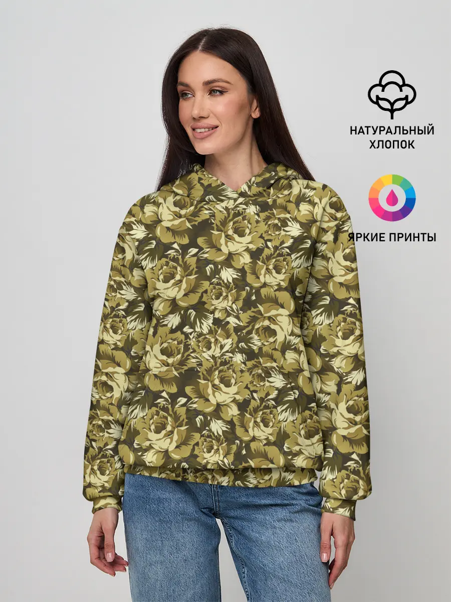Женское худи / Золотой камуфляж из роз