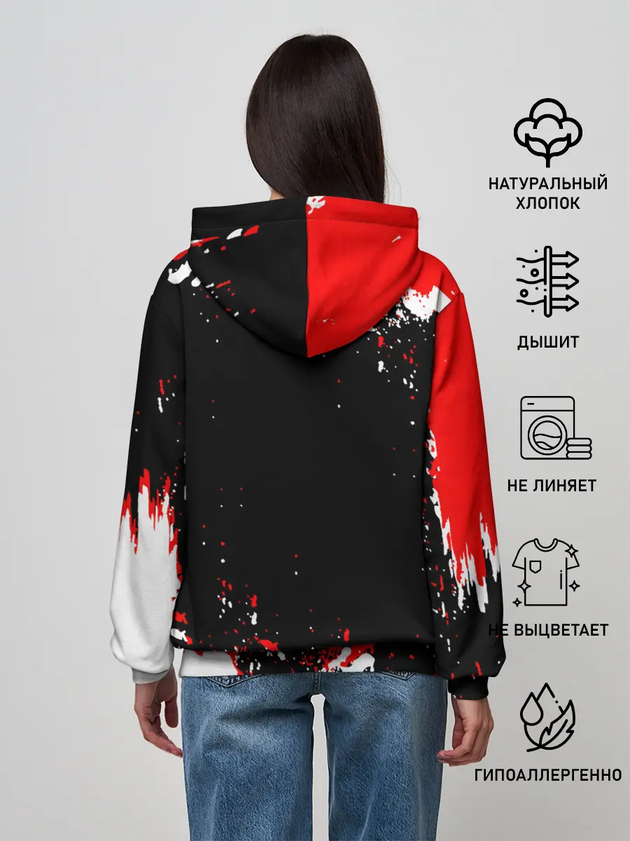 Женское худи / Черный Клевер с ярким красным куском