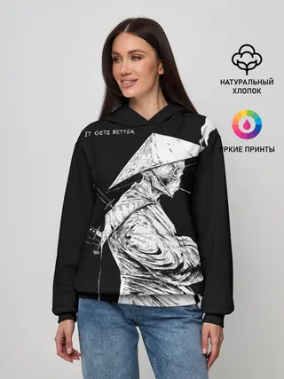 Женское худи / Самурай скелет с трубкой