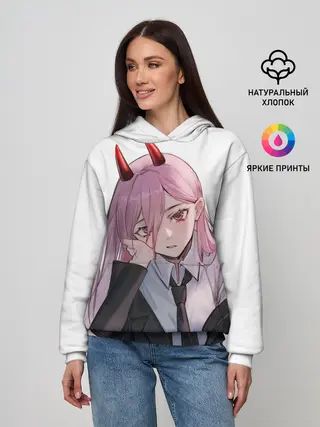 Женское худи / Пауэр скучает на белом фоне