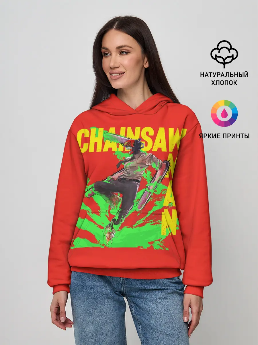 Женское худи / Человек-Бензопила с логотипом на красном