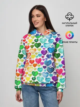 Женское худи / Радужные сердечки