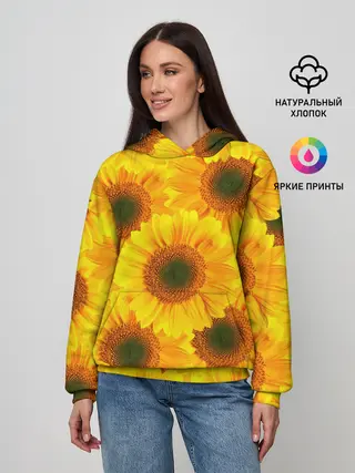 Женское худи / Принт подсолнухи желтый